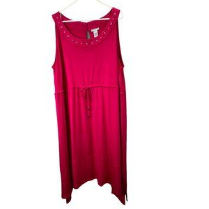 Catherines Midi Dress Plus size 4X Magenta Pink Grommet Drawstring Waist NWOT